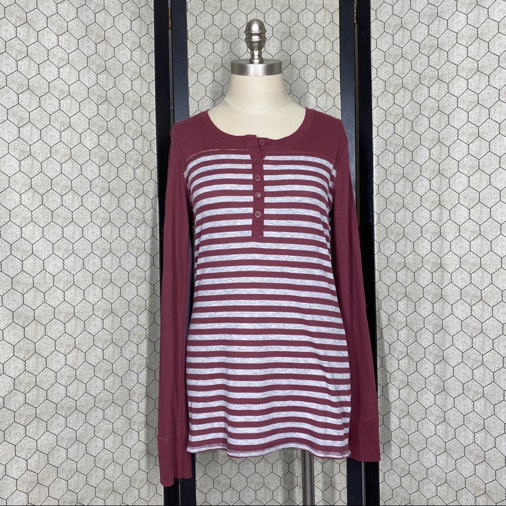 Unionbay Burgundy & Gray Striped Henley